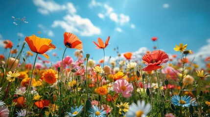 Fototapeta premium Vibrant Wildflowers Blooming in a Sunny Field