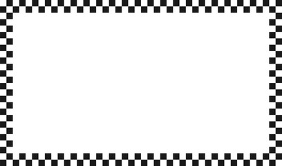 Checkered rectangle frame. Square race checker flag pattern. Checkerboard geometric pattern. Black and white rally chess square pattern. Finish race frame. Vector illustration on white background.
