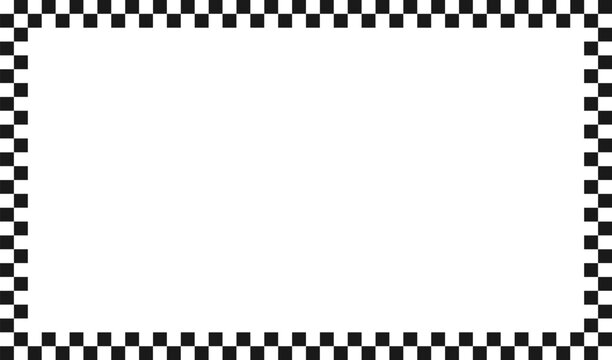 Checkered rectangle frame. Square race checker flag pattern. Checkerboard geometric pattern. Black and white rally chess square pattern. Finish race frame. Vector illustration on white background.