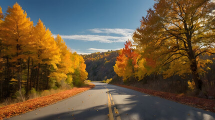 Obraz premium Winding Road Through a Forest of Autumn Trees