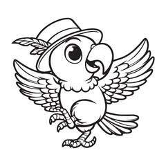 cute parrot dancing vector art outline illustration