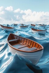 Obraz premium Lifting boats by tide, metaphor for growth, 3D illustration