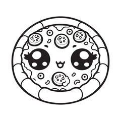 cute pizza vector art outline illustration