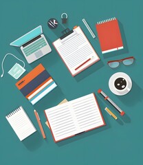 Flat Design Office Desk Illustration