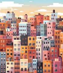 Colorful Cityscape with Buildings and Sky