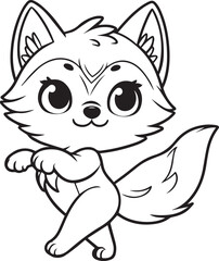 cute wolf dancing vector art outline illustration