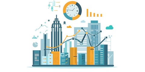 Obraz premium Cityscape Illustration with Business Growth Concept
