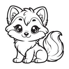 cute wolf sitting vector art outline illustration
