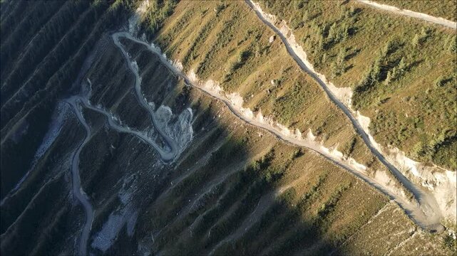 Aerial drone view of Katu Yaryk pass and valley of river of Chulyshman in Altai Republic