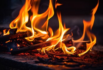 dynamic setup featuring vibrant flames casting illuminating light dark creating stunning visual contrast atmosphere, fire, illumination, glow, brightness