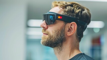 Wearable health technology device for tracking and monitoring chronic condition metrics with deep depth of field  Futuristic medical gadget concept featuring smart sensors data analytics