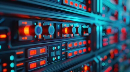 Futuristic view of complex Bitcoin mining rigs and digital currency processing hardware equipment in a modern data center or server room  Rows of stacked circuit boards