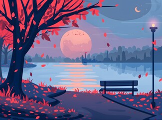 Peaceful Autumn Evening by the Lake