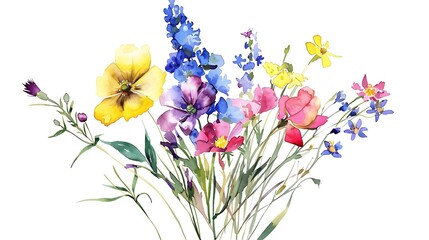 Obraz premium Watercolor Floral Illustration of a Meadow in Bloom