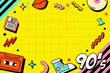 Colorful 90s Retro Background with Iconic Elements