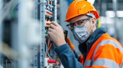 5G network expansion and infrastructure upgrade project with new cell tower antennas being installed by telecom engineer or technician in industrial or utility setting