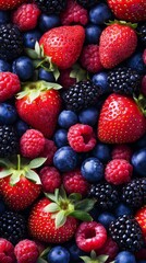 Fototapeta premium Assorted Fresh Berries: Strawberries, Raspberries, Blueberries and Blackberries. Berry background