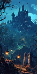 Fototapeta premium A spooky castle on a hill