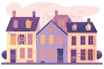 Fototapeta premium Illustration Of A Row Of Cute Houses In The Village