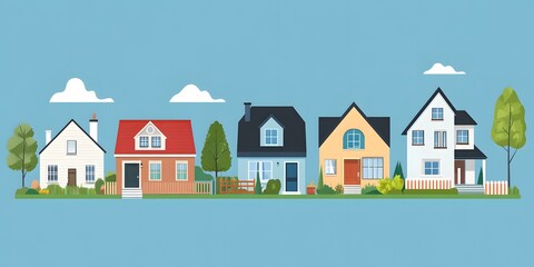 Simple Illustration of Colorful Houses in a Row