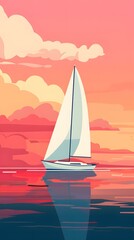 Naklejka premium Sailboat on the Sea at Sunset
