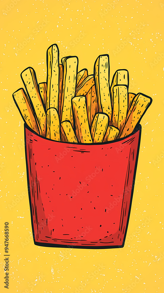 Sticker French fries cartoon illustration