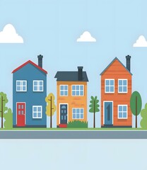 Three Colorful Houses on a Street