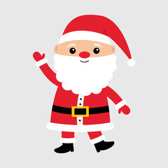Santa Claus waving hand. Merry Christmas. Red hat, costume, beard, belt. Cute cartoon kawaii funny character. New Year Greeting card. Sticker print. Childish style. Flat design White background Vector