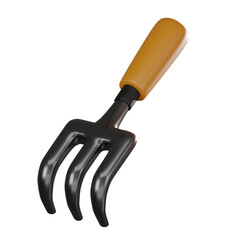 3D Small Rake Icon, Gardening Tool Illustration
