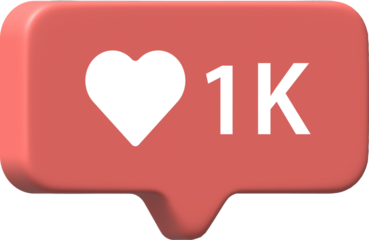 3d Like and love icon button. Heart flat icon in modern 3d speech bubble shapes. 1K likes.