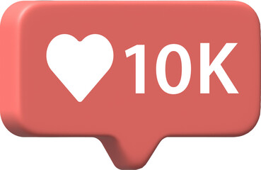 3d Like and love icon button. Heart flat icon in modern 3d speech bubble shapes. 10K likes.