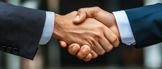 Closeup of business handshake, focus on agreement and partnership, formal corporate setting