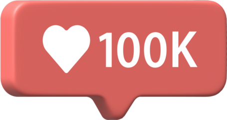3d Like and love icon button. Heart flat icon in modern 3d speech bubble shapes. 100K likes.