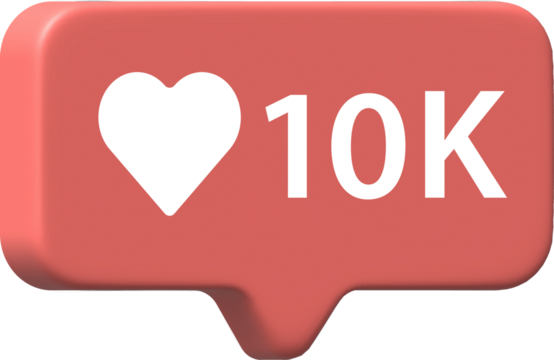 3d Like and love icon button. Heart flat icon in modern 3d speech bubble shapes. 10K likes.