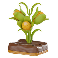 Corn Farm 3D Illustration, Organic Maize Plantation Render.