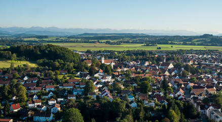 View of Leutkirch im Allgäu and the German Alps
