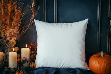 Halloween blank white pillow mockup, Festive Home Decor Template