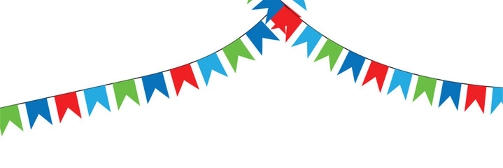 Obraz premium Festive flags garland in lgbt rainbow colors. Celebration flags for pride decor. Triangle pennants chain. Party decoration in eps 10.