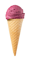 blueberry ice cream sorbet in the cone Isolated on transparent background. png file