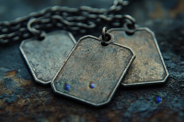 Obraz premium Vintage military dog tags a captivating photography perspective on history and heritage