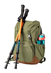 backpack and trekking poles isolated. png file