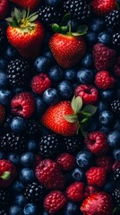 Fototapeta premium Colorful Background of Fresh Berries: Strawberries, Blueberries, Raspberries, and Blackberries