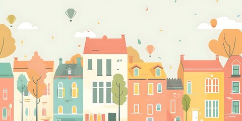 Colorful Illustration of a European Town