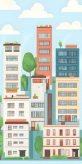 Illustration of a Cityscape with Colorful Buildings