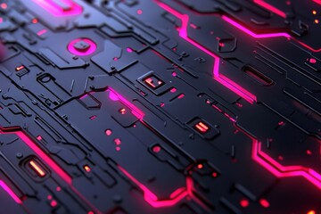 Close up of futuristic black cyber armor with neon lights in a 3d technological pattern