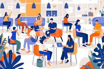 Group of People Working in Modern Office