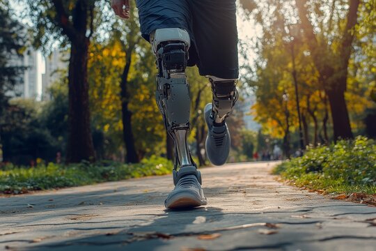 Man with robotic prosthetic leg showcases modern technology at summer paralympic games event