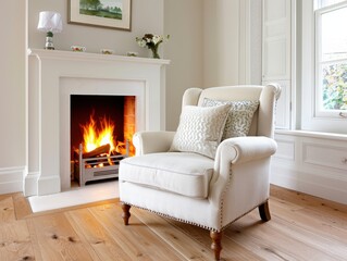 Fototapeta premium Cozy Living Room with Armchair and Fireplace