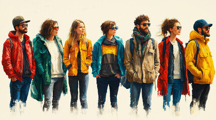 Dynamic human figures showcasing various traits and abilities, categorized by purchasing behaviors and financial status for marketing insights.