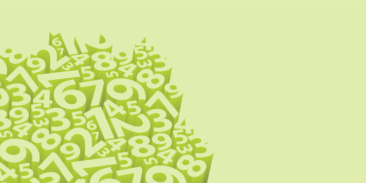 A light green background featuring a tight group of various three dimensional number shapes and copyspace. The digits create a dynamic and visually captivating pattern that adds depth and dimension.